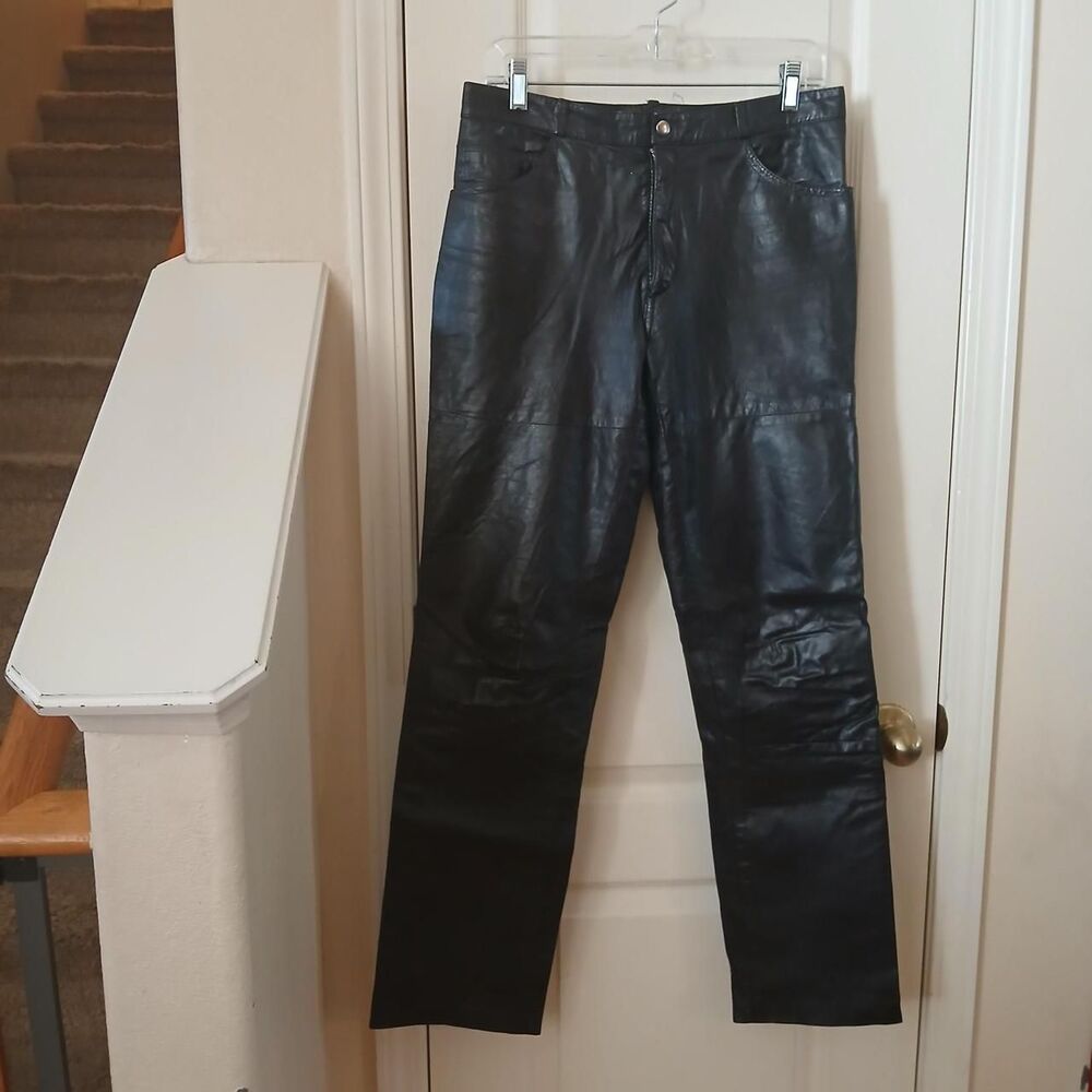 Vintage 70s Wilsons Suede & Leather Black Leather Straight Leg Pants 30x32 Biker